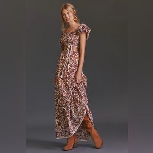 Anthropologie Brown Floral Maxi Dress